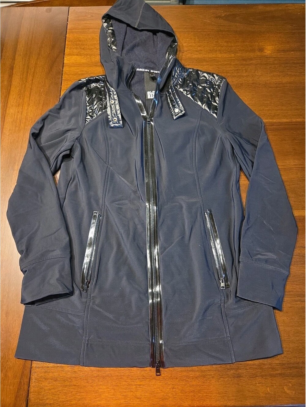Marc Cain Black Hooded Jacket Fleece Size US 8 Full Zip